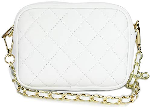 Belli italienische Echt Nappa Leder Abendtasche Damentasche kleine Umhängetasche zum Ausgehen gesteppt in weiß bianco - 18x13x7 cm (B x H x T) von Belli