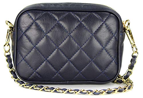 Belli italienische Echt Nappa Leder Abendtasche Damentasche kleine Umhängetasche zum Ausgehen gesteppt in blau blu - 18x13x7 cm (B x H x T) von Belli