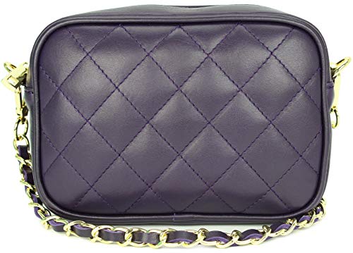 Belli italienische Echt Nappa Leder Abendtasche Damentasche kleine Umhängetasche zum Ausgehen gesteppt in dunkellila porpora - 18x13x7 cm (B x H x T) von Belli