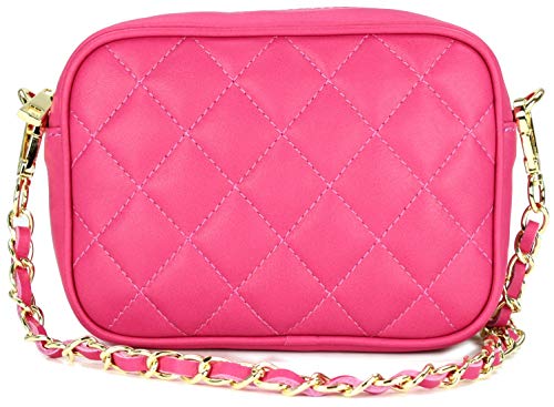 Belli italienische Echt Nappa Leder Abendtasche Damentasche kleine Umhängetasche zum Ausgehen gesteppt in pink - 18x13x7 cm (B x H x T) von Belli