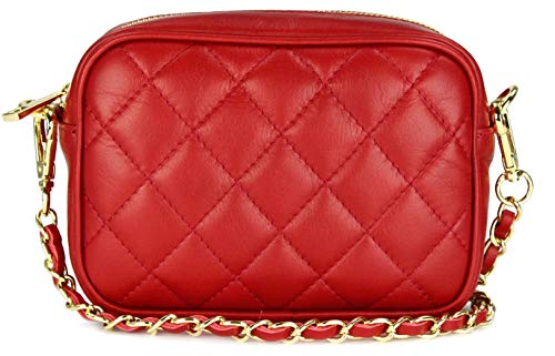 Belli italienische Echt Nappa Leder Abendtasche Damentasche kleine Umhängetasche zum Ausgehen gesteppt in rot rosso - 18x13x7 cm (B x H x T) von Belli