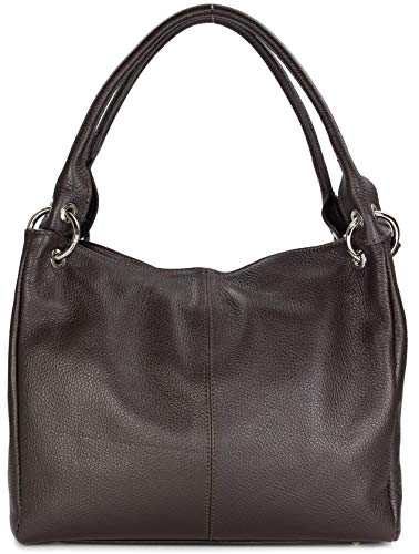 Belli italienische Leder Schultertasche Damentasche Handtasche Shopper Lilly in dunkelbraun - 33x28x14 cm (B x H x T) von Belli