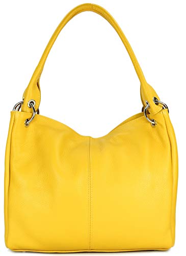 Belli italienische Leder Schultertasche Damentasche Handtasche Shopper Lilly in gelb - 33x28x14 cm (B x H x T) von Belli