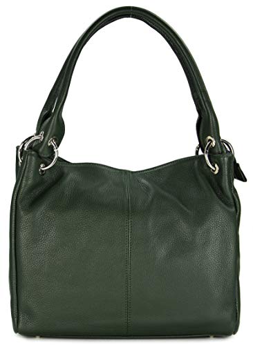 Belli italienische Leder Schultertasche Damentasche Handtasche Shopper Lilly in grün - 33x28x14 cm (B x H x T) von Belli