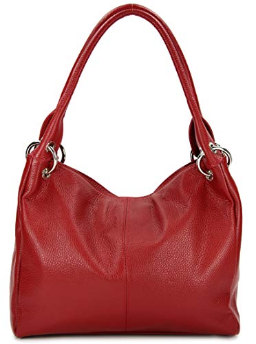 Belli italienische Leder Schultertasche Damentasche Handtasche Shopper Lilly in rot - 33x28x14 cm (B x H x T) von Belli