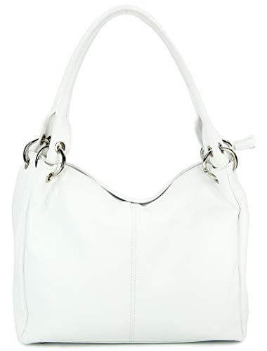 Belli italienische Leder Schultertasche Damentasche Handtasche Shopper Lilly in weiß - 33x28x14 cm (B x H x T) von Belli