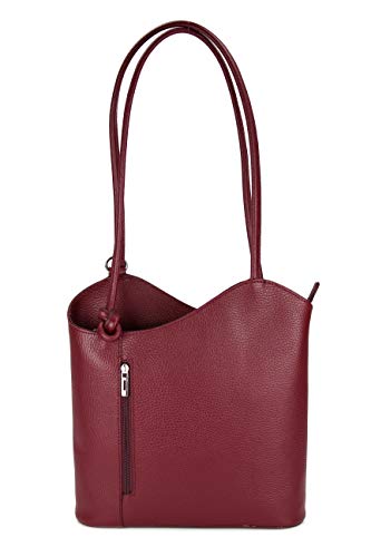 Belli italienische Ledertasche Backpack Classic 2in1 Damen Rucksack Leder Handtasche Schultertasche in bordeaux - 28x28x8 cm (B x H x T) von Belli