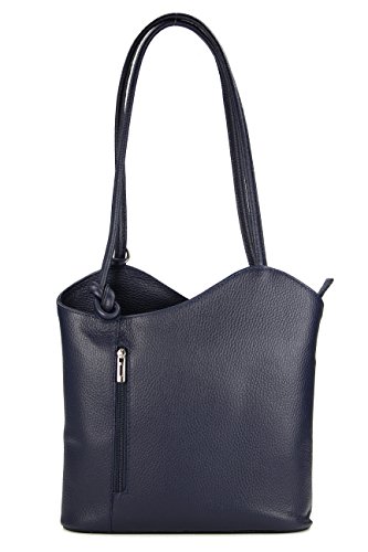 Belli italienische Ledertasche Backpack Classic 2in1 Damen Rucksack Leder Handtasche made in italy Schultertasche - 28x28x8 cm (B x H x T) (Dunkelblau) von Belli