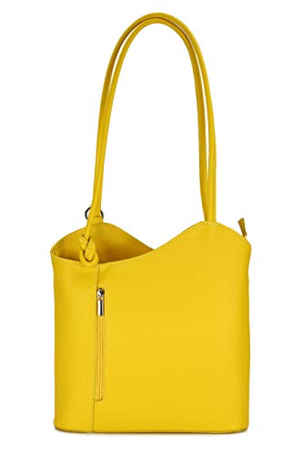 Belli italienische Ledertasche Backpack Classic 2in1 Damen Rucksack Leder Handtasche made in italy Schultertasche - 28x28x8 cm (B x H x T) (Gelb) von Belli
