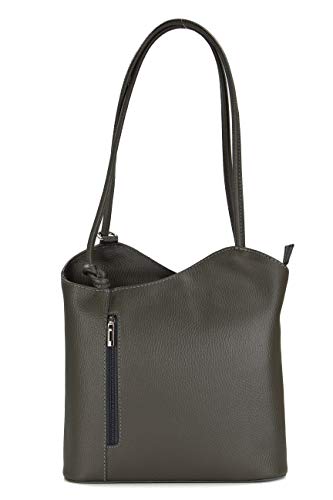 Belli italienische Ledertasche Backpack Classic 2in1 Damen Rucksack Leder Handtasche made in italy Schultertasche - 28x28x8 cm (B x H x T) (Grau) von Belli