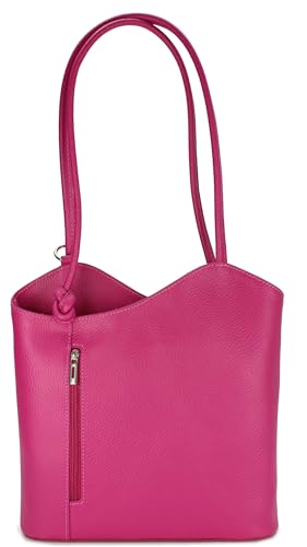 Belli italienische Ledertasche Backpack Classic 2in1 Damen Rucksack Leder Handtasche made in italy Schultertasche - 28x28x8 cm (B x H x T) (Rosa) von Belli