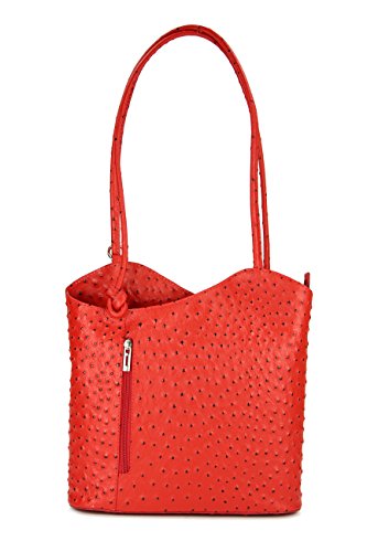 Belli italienische Ledertasche Backpack Classic 2in1 Damen Rucksack Leder Handtasche made in italy Schultertasche - 28x28x8 cm (B x H x T) (Rot Strauss (Hell)) von Belli