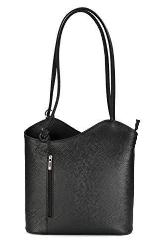 Belli italienische Ledertasche Backpack Classic 2in1 Damen Rucksack Leder Handtasche Schultertasche in schwarz - 28x28x8 cm (B x H x T) von Belli