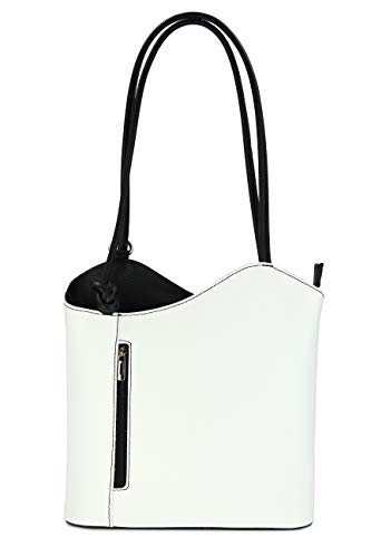 Belli italienische Ledertasche Backpack Classic 2in1 Damen Rucksack Leder Handtasche made in italy Schultertasche - 28x28x8 cm (B x H x T) (Weiß Schwarz) von Belli