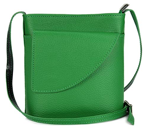 Belli italienische Ledertasche Damen Umhängetasche Handtasche Schultertasche mit zusätzlichem Klappfach in grün - 18,5x18,5x7cm (B x H x T) von Belli