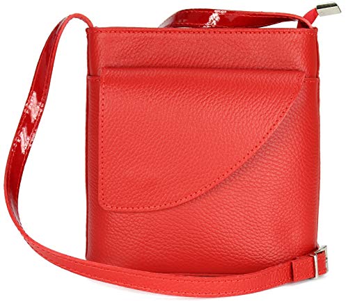 Belli italienische Ledertasche Damen Umhängetasche Handtasche Schultertasche mit zusätzlichem Klappfach in rot - 18,5x18,5x7cm (B x H x T) von Belli