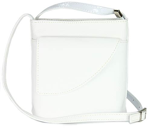 Belli italienische Ledertasche Damen Umhängetasche Handtasche Schultertasche mit zusätzlichem Klappfach in weiß - 18,5x18,5x7cm (B x H x T) von Belli