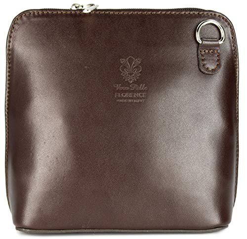 Belli italienische Ledertasche Damen Umhängetasche klein Handtasche Schultertasche Abendtasche in dunkelbraun - 17x16,5x8,5 cm (B x H x T) von Belli