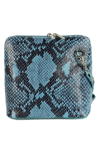 Belli italienische Ledertasche Damen Umhängetasche klein Handtasche Schultertasche Abendtasche in hellblau snake - 17x16,5x8,5 cm (B x H x T) von Belli