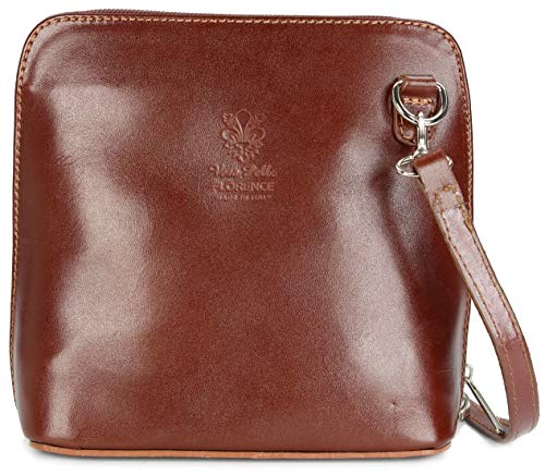 Belli italienische Ledertasche Damen Umhängetasche klein Handtasche Schultertasche Abendtasche in maronenbraun - 17x16,5x8,5 cm (B x H x T) von Belli