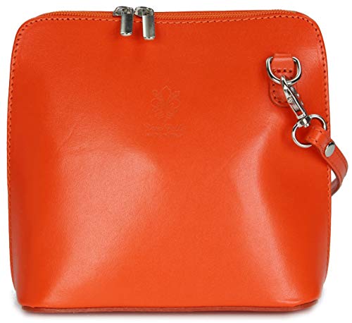 Belli italienische Ledertasche Damen Umhängetasche klein Handtasche Schultertasche Abendtasche in orange - 17x16,5x8,5 cm (B x H x T) von Belli