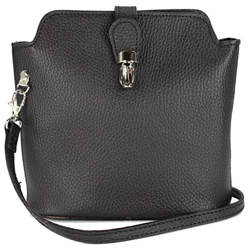 Belli kleine italienische Ledertasche Damen Umhängetasche Handtasche Schultertasche in schwarz - 18x20x8 cm (B x H x T) von Belli