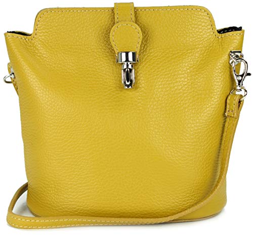 Belli kleine italienische Ledertasche Damen Umhängetasche Handtasche Schultertasche in gelb - 18x20x8 cm (B x H x T) von Belli