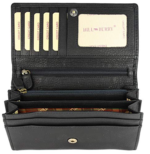 Hochwertige Vintage Leder Damen Geldbörse Portemonnaie langes Portmonee Geldbeutel aus weichem Leder mit RFID in schwarz - 17,5x10x3cm (B x H x T) von Belli