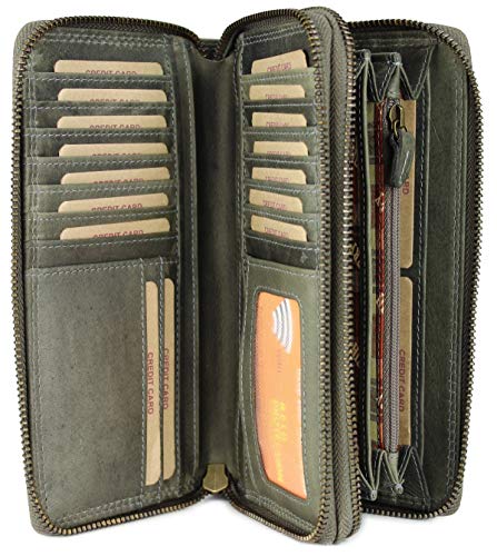 Hochwertige XXL Vintage Leder Damen Geldbörse Portemonnaie langes Portmonee Geldbeutel Organizer aus weichem Leder mit extra vielen Fächern inkl. RFID in grau - 20x11x3,5cm (B x H x T) von Belli