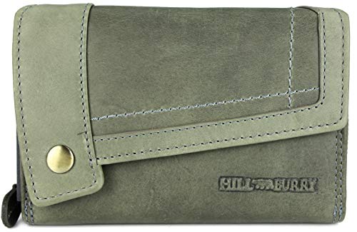 Hochwertige Vintage Leder Damen Geldbörse Portemonnaie Dickes und kompaktes Portmonee Geldbeutel aus weichem Leder mit RFID in grau - 14,5x10x5cm (B x H x T) von Belli