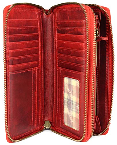 Hochwertige XXL Vintage Leder Damen Geldbörse Portemonnaie langes Portmonee Geldbeutel Organizer aus weichem Leder mit extra vielen Fächern inkl. RFID in rot - 20x11x3,5cm (B x H x T) von Belli
