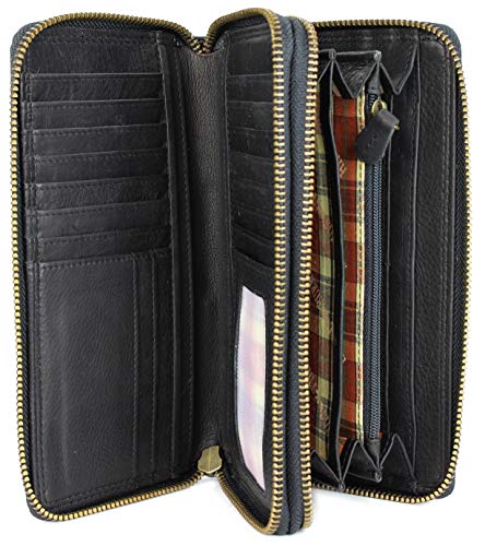 Hochwertige XXL Vintage Leder Damen Geldbörse Portemonnaie langes Portmonee Geldbeutel Organizer aus weichem Leder mit extra vielen Fächern inkl. RFID in schwarz - 20x11x3,5cm (B x H x T) von Belli