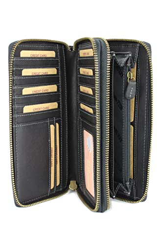 Hochwertige XXL Vintage Leder Damen Geldbörse Portemonnaie langes Portmonee Geldbeutel Organizer mit extra vielen Fächern inkl. RFID in schwarz Gemustert - 20x11x3,5cm (B x H x T) von Belli