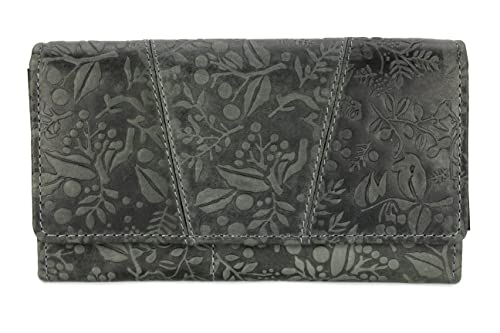 Vintage Leder Damen Geldbörse Portemonnaie Geldbeutel Portmonee aus weichem Leder mit RFID in grau Gemustert - 17,5x10x3cm (B x H x T) von Belli