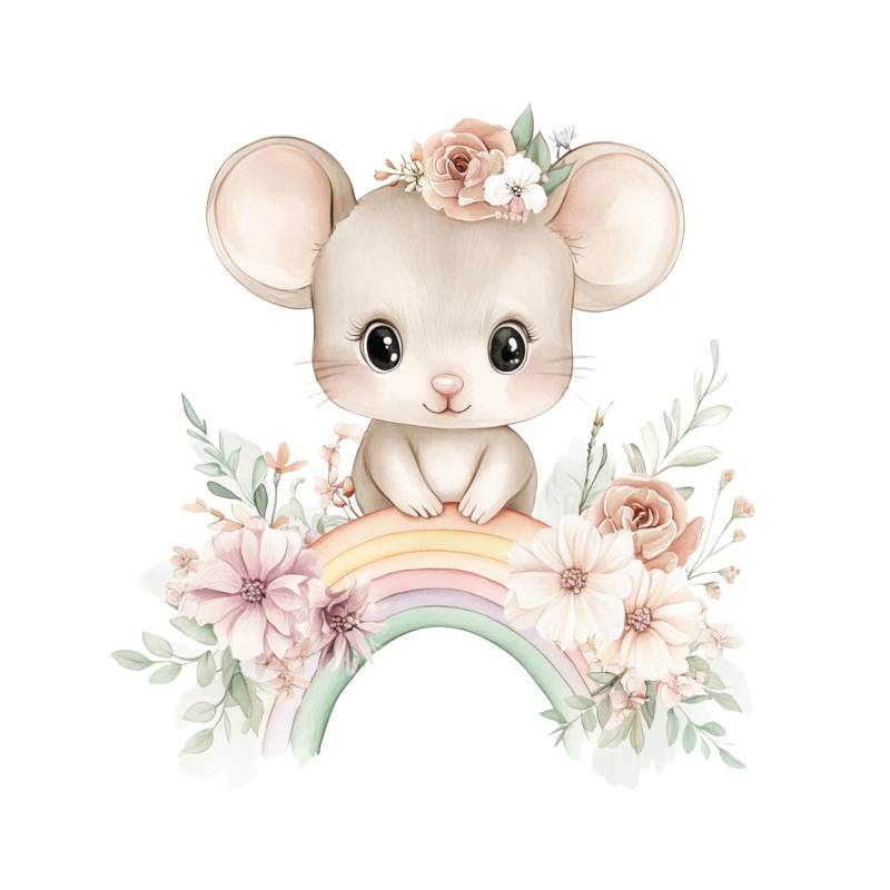 Bügelbild Maus; Bügelmotiv Regenbogenmaus Watercolor von Belliperri