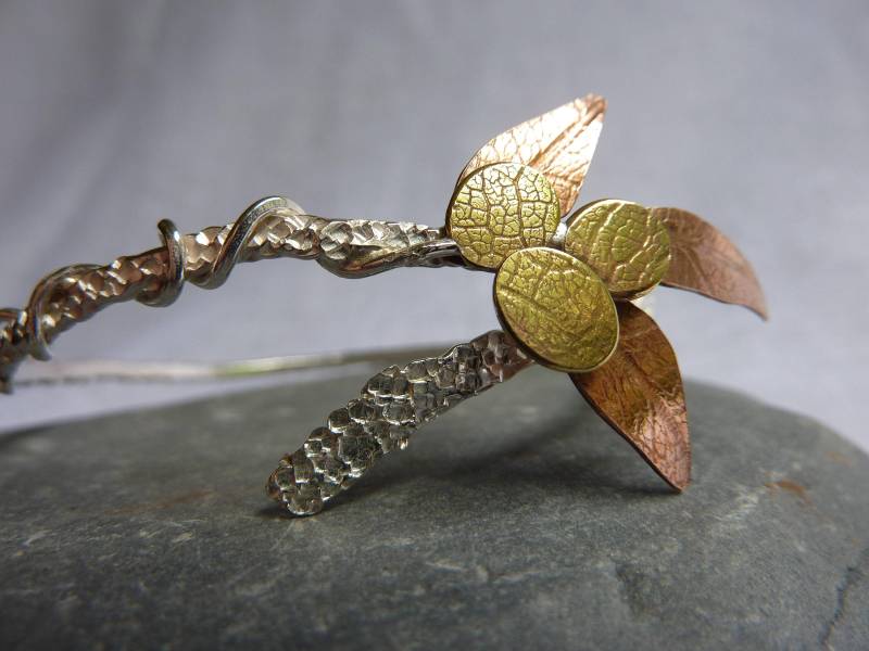 Herbstlaub Armreif Handgemachtes Sterling Silber, Kupfer Und Messing von Bellisful