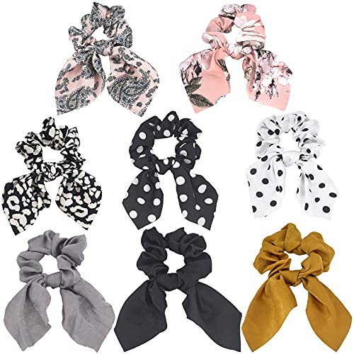 Bellisia Satin Silk Polk Dots Hair Scrunchies Rabbit Ear Bow Knot Hair Ties Flora Bow Hair Bobbles Scrunchy Animal Leopard Pferdeschwanz Holders Paisley Hair Bandana for Women Girls 8 Pcs von Bellisia