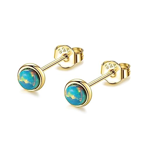 Bellitia Jewelry 3MM 925 Sterling Silber Ohrstecker Set für Damen Teenager Weiß/Blau/Grün Opal Ohrringe Hypoallergene Ohrringe Runde Edelstein Ohrstecker Geschenk Tochter Damen von Bellitia Jewelry