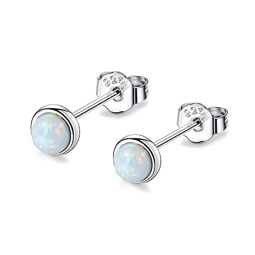 Bellitia Jewelry 3MM 925 Sterling Silber Ohrstecker Set für Damen Teenager Weiß/Blau/Grün Opal Ohrringe Hypoallergene Ohrringe Runde Edelstein Ohrstecker Geschenk Tochter Damen von Bellitia Jewelry