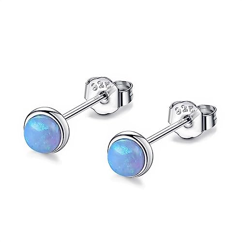 Bellitia Jewelry 3MM 925 Sterling Silber Ohrstecker Set für Damen Teenager Weiß/Blau/Grün Opal Ohrringe Hypoallergene Ohrringe Runde Edelstein Ohrstecker Geschenk Tochter Damen von Bellitia Jewelry