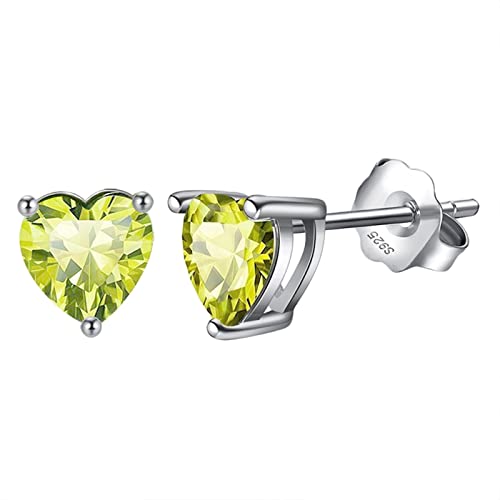 Bellitia Jewelry 925 Damen Geburtsstein Edelstein Ohrstecker mit Peridot, Herz Ohrringe für Frauen Hypoallergener Ohrschmuck Geschenk für Geburtstag Grün Stein Schmuck Set von Bellitia Jewelry