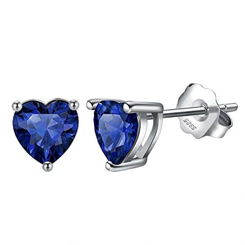 Bellitia Jewelry 925 Damen Geburtsstein Edelstein Ohrstecker mit Saphir, Herz Ohrringe für Frauen Hypoallergener Ohrschmuck Geschenk für Geburtstag Blau Stein Schmuck Set von Bellitia Jewelry