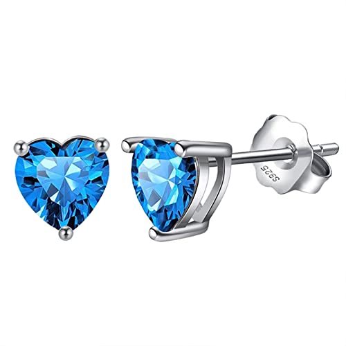 Bellitia Jewelry 925 Damen Geburtsstein Edelstein Ohrstecker mit Türkis, Herz Ohrringe für Frauen Hypoallergener Ohrschmuck Geschenk für Geburtstag Blau Stein Schmuck Set von Bellitia Jewelry