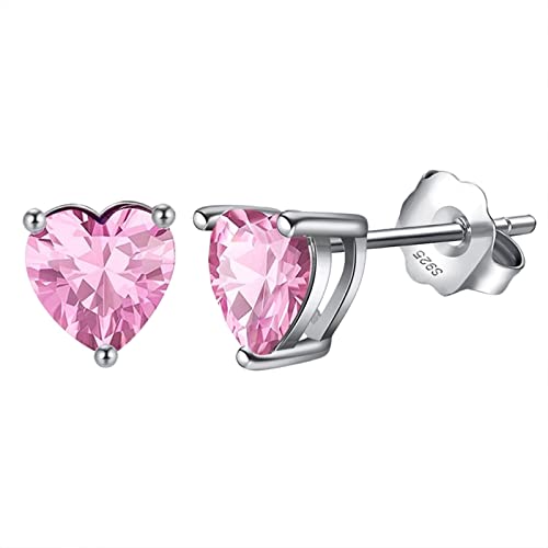 Bellitia Jewelry 925 Damen Geburtsstein Edelstein Ohrstecker mit Turmalin, Herz Ohrringe für Frauen Hypoallergener Ohrschmuck Geschenk für Geburtstag Rosa Stein Schmuck Set von Bellitia Jewelry