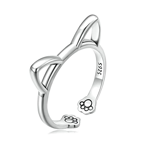 Bellitia Jewelry 925 Sterling Silber Damenring, Verstellbarer Einfacher Katzenring, Einstellbar Cat Ring Schmuck für Damen und Mädchen von Bellitia Jewelry