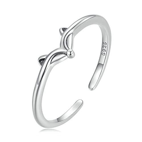 Bellitia Jewelry 925 Sterling Silber Damenring, verstellbarer Einfacher Fuchsring für Damen, Einstellbar Fox Ring Schmuck für Damen und Mädchen von Bellitia Jewelry