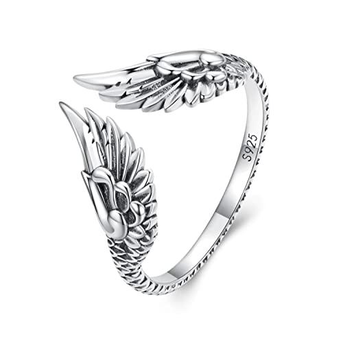 Bellitia Jewelry 925 Sterling Silber Engelsflügel Fingerring, Vintage Einstellbar Ring für Frauen, verstellbarer Ring Schmuck für Frauen und Mädchen von Bellitia Jewelry