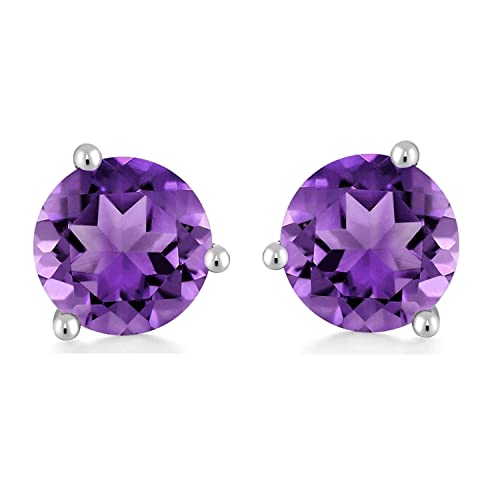 Bellitia Jewelry 925 Sterling Silber Geburtsstein Edelstein Ohrstecker für Frauen Damen, Simulierter Amethyst Ohrringe Hypoallergener Ohrschmuck Lila Stein Geschenk Set, 1ct 6.5mm von Bellitia Jewelry