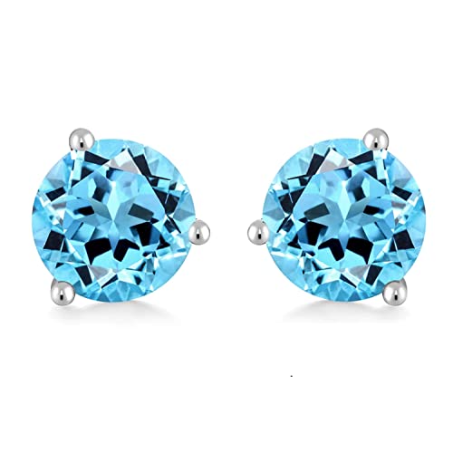 Bellitia Jewelry 925 Sterling Silber Geburtsstein Edelstein Ohrstecker für Frauen Damen, Simulierter Aquamarin Ohrringe Hypoallergener Ohrschmuck Blau Stein Geschenk Set, 1ct 6.5mm von Bellitia Jewelry