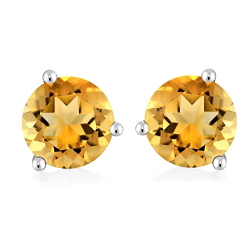 Bellitia Jewelry 925 Sterling Silber Geburtsstein Edelstein Ohrstecker für Frauen Damen, Simulierter Citrin Ohrringe Hypoallergener Ohrschmuck Gelb Stein Geschenk Set, 1ct 6.5mm von Bellitia Jewelry